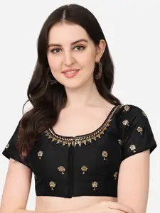 PUJIA MILLS Black Embroidered Saree Blouse