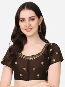 PUJIA MILLS Coffee Brown Embroidered Saree Blouse