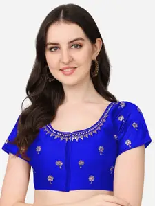 PUJIA MILLS Blue Embroidered Saree Blouse