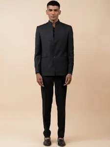 Tasva Men Black Solid Slim Fit Polyester Blazers