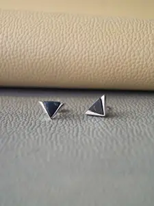 MANNASH Silver-Plated Triangular Studs Earrings