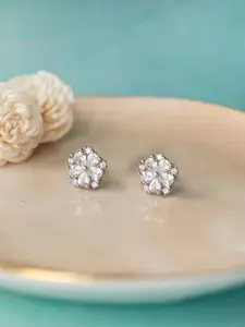 MANNASH Women Silver-Toned Floral Studs Earrings