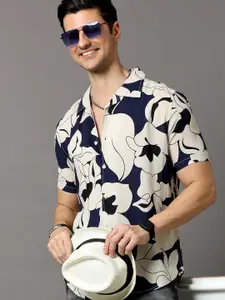 HERE&NOW Men Navy Blue & Off White Slim Fit Printed Casual Shirt
