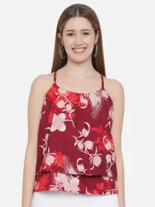Indietoga Red Floral Printed Crepe Top