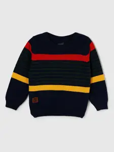 max Boys Navy Blue & Red Striped Cotton Sweater