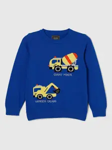 max Boys Blue & Yellow Printed Pullover