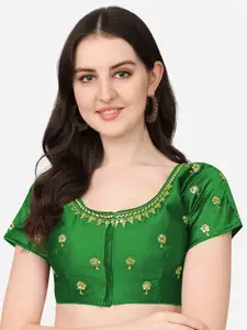 Sumaira Tex Women Green & Gold Embroidered Readymade Saree Blouse