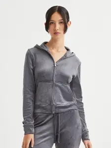H&M Women Velour Zip-Through Hoodie