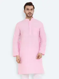 Latest Chikan Garments Men Pink Straight Kurta
