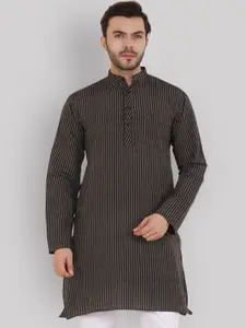 Latest Chikan Garments Men Black & Brown Striped Straight Kurta