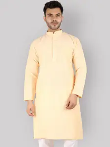 Latest Chikan Garments Men Yellow Solid Straight Kurta