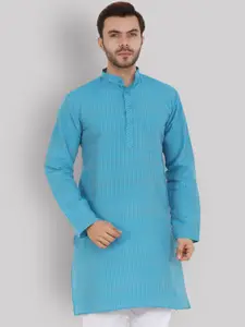 Latest Chikan Garments Men Turquoise Blue Striped Kurta