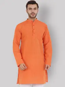 Latest Chikan Garments Men Orange & Yellow Straight Kurta