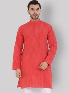 Latest Chikan Garments Men Red & Yellow Striped Straight Kurta