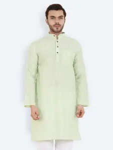Latest Chikan Garments Men Green Striped Pure Cotton Kurta