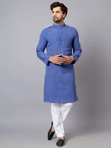 Latest Chikan Garments Men Blue Straight Kurta