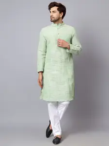 Latest Chikan Garments Men Green Abstract Straight Kurta