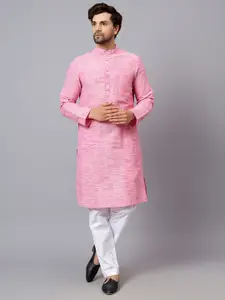 Latest Chikan Garments Men Pink Solid Kurta