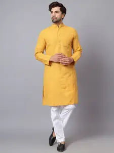 Latest Chikan Garments Men Yellow Solid Straight Kurta