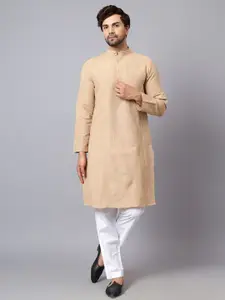 Latest Chikan Garments Men Beige Solid Straight Kurta