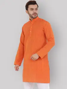 Latest Chikan Garments Men Orange Solid Straight Kurta