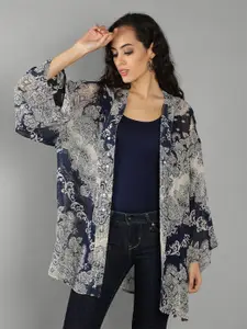 DEBONATELLA Women Navy Blue & White Printed Shrug
