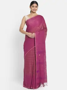 Fabindia Pink & Purple Woven Design Zari Pure Cotton Jamdani Saree