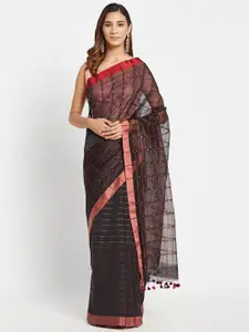 Fabindia Black & Red Checked Zari Silk Cotton Saree