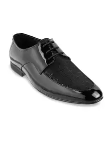 Metro Men Black Woven Design Leather Formal Derbys