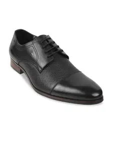 DAVINCHI Men Black Solid Leather Formal Deby Shoes