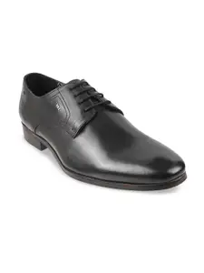 DAVINCHI Men Black Solid Leather Formal Derby Shoes