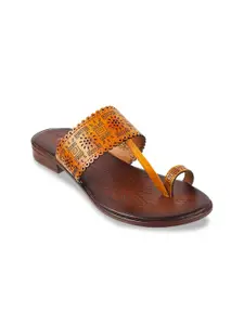 Metro Women Yellow One Toe Flats with Laser Cuts