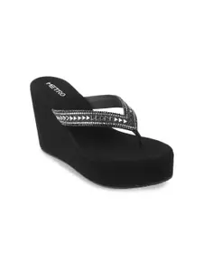 Metro Women Black Embellished Wedge Heel