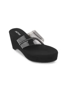 Metro Black Embellished Wedge Heels