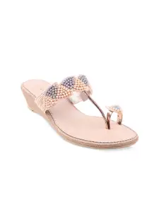 Mochi Pink Embellished Ethnic Wedge Sandals