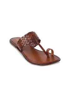 Mochi Women Tan One Toe Flats with Laser Cuts