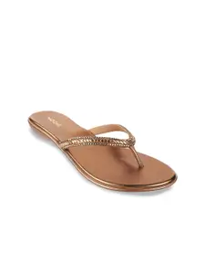 Mochi Women Gold-Toned Embellished Open Toe Flats