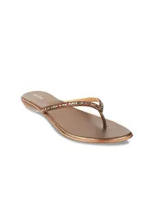 Mochi Women Bronze-Toned Embellished Open Toe Flats Sandals