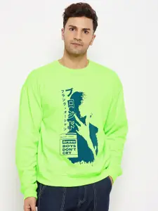 FUGAZEE Men Fluorescent Green Printed Cotton Sweatshirt