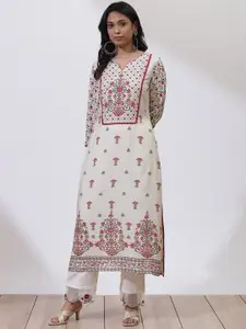 Lakshita Women Cream-Coloured Ethnic Motifs Printed A-Line Kurta