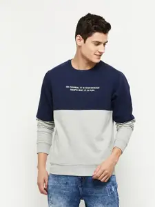 max Men Blue Cotton Colourblocked Sweatshirt