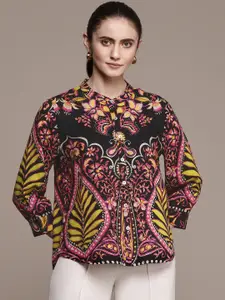 Label Ritu Kumar Women Black Relaxed Floral Printed Casual Shirt