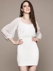 Label Ritu Kumar Women White Chiffon Bodycon Mini Dress