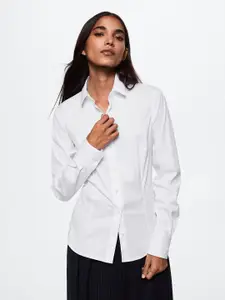 MANGO Women White Solid Slim Fit Poplin Formal Shirt