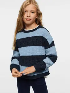 Mango Kids Girls Striped Round Neck Pullover