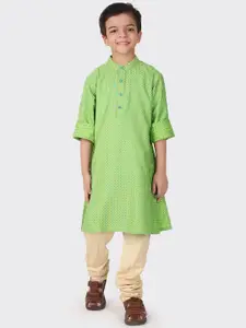 Fabindia Boys Green Geometric Printed Kurta