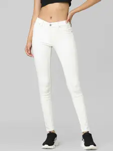 ONLY Women White Skinny Fit Cotton Jeans
