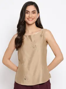 Fabindia Beige Floral Embroidered Top