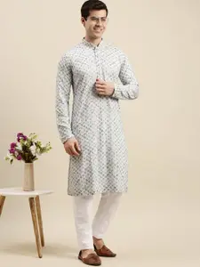 Sanwara Men Off White Chikankari Pure Cotton Kurta with Pyjamas