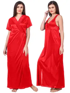 Fasense Red Satin Maxi Nightdress With Robe